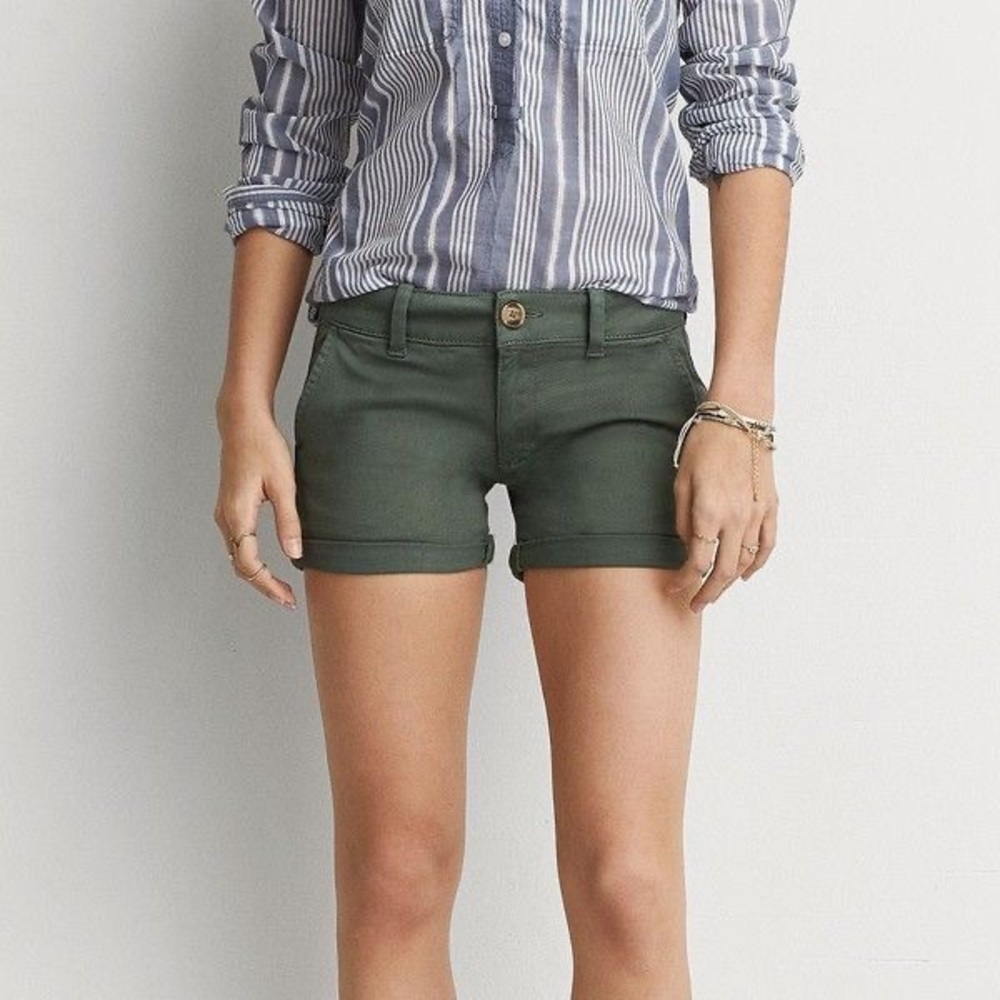 American Eagle Olive Green Midi Shorts